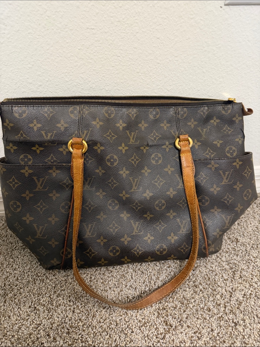 Louis Vuitton Monogram Canvas Tote with Tan Leather Straps